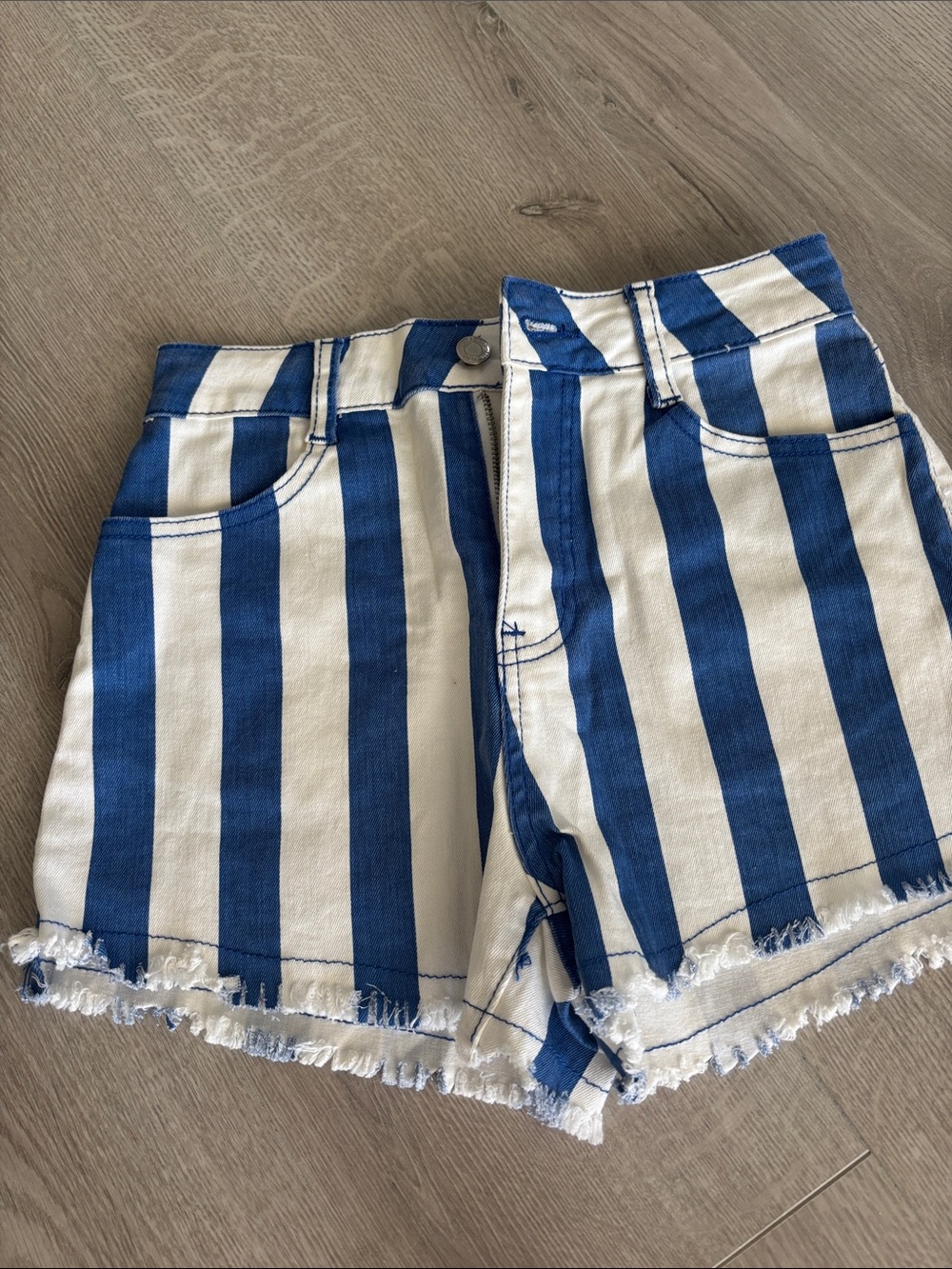 Luxe Blue & White Striped Denim Shorts